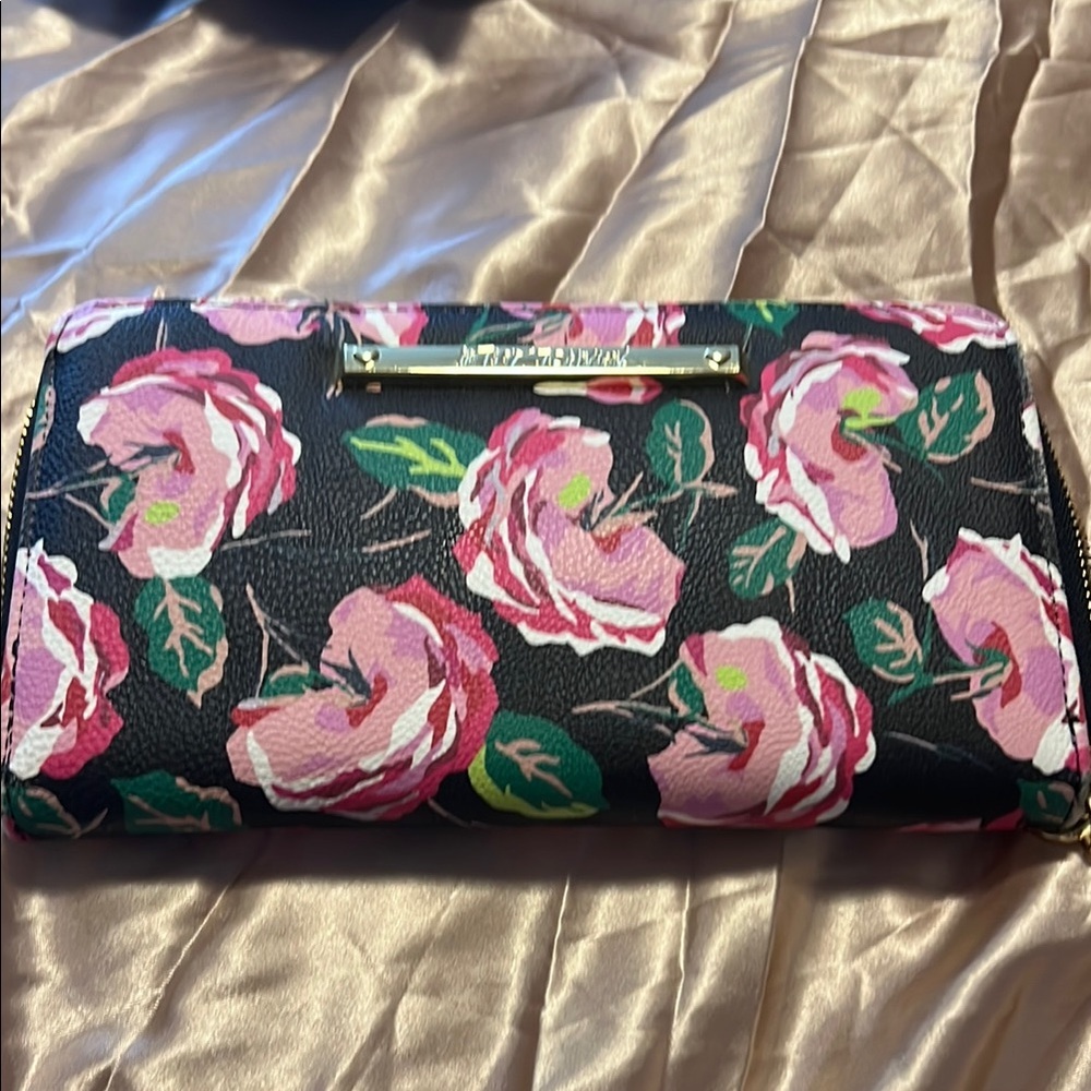 Betsey Johnson Black and Pink Floral Wallet